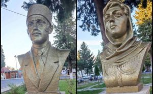 Zaqatalada tarixi şəxsiyyətlərin heykəllərindəki yanlış yazı düzəldildi - YENİLƏNİB - FOTO
