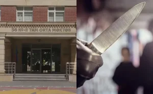Bakıda məktəbin qarşısında  BIÇAQLANMA